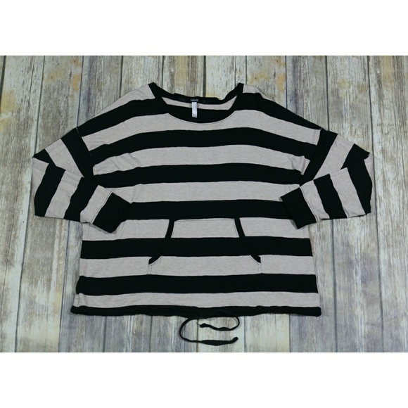 Kensie Tops - Kensie Pullover Sweatshirt Drawstring Waist Stripe